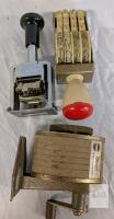 APSCO Giant Pencil Sharpener, 2 Numbering Stamps, Hand-Crank Vintage Office Tools, Mixed Styles