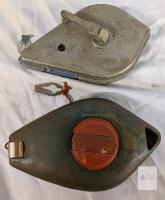 Stanley STA-DRY Metal Chalk Line Reel, Manual Crank, Vintage, 100 ft, Hook, Partial Serial