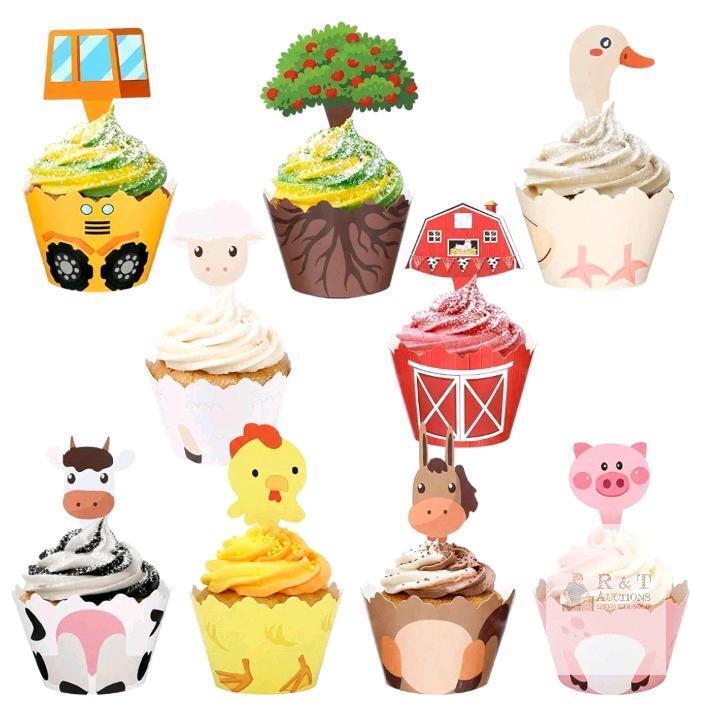 New Sliner 72 Pcs Farm Animal Cupcake Toppers and Wrappers Farm Theme Decorations