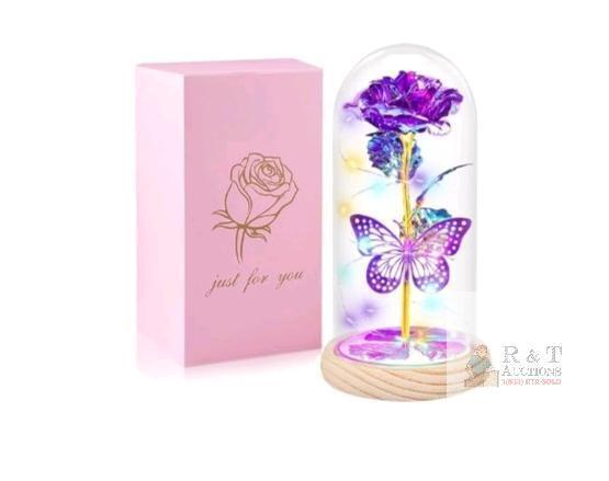 Decorative Artificial Rose Dome with LED Lights and Butterfly Ornament