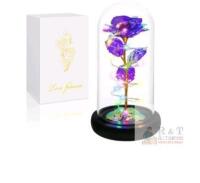 Galaxy Rose in Glass Dome with LED Lights, Iridescent Colors, Includes Gift Box