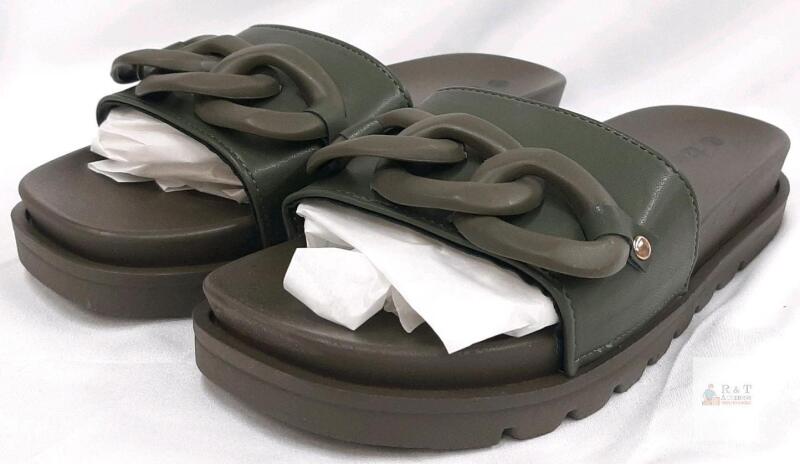 Women's Olive Chunky Chain Slide Sandals - Size US 9 / EU 40, TZ Shoes, Platform Sole