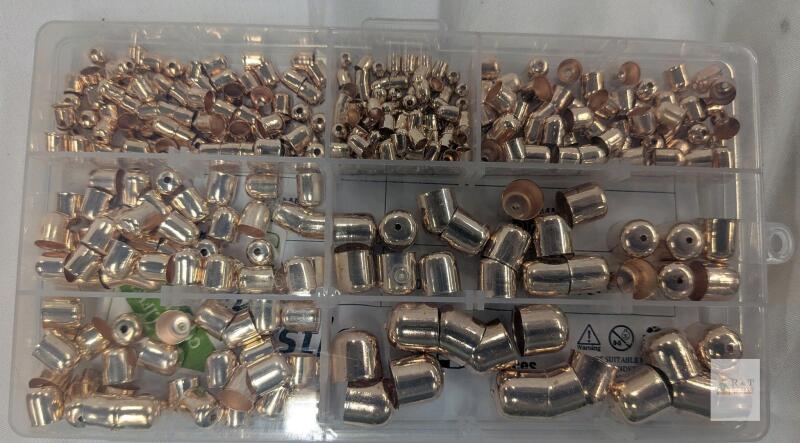 Tanstic 345pcs Rose Gold Metal Cord End Caps Assortment, 8 Styles, Jewelry Making, Organizer Case