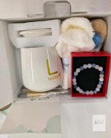 Floral Gift Box Set with "L lucky" Ceramic Mug, Beaded Bracelet, Plush Socks & Card