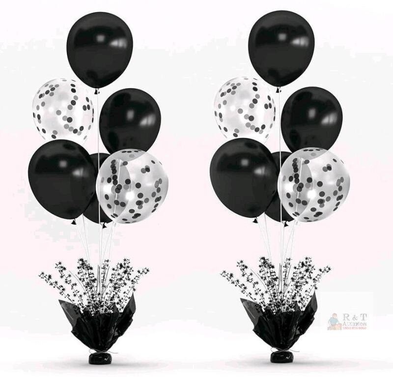 New 2 Black Table Balloons Foil Spray Centerpiece with Black and Confetti Balloons Stand Kit