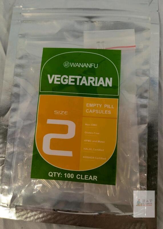 Wananfu Vegetarian Size 2 Empty Pill Capsules, 100 Count, HPMC, Clear, Non-GMO, Halal, Kosher