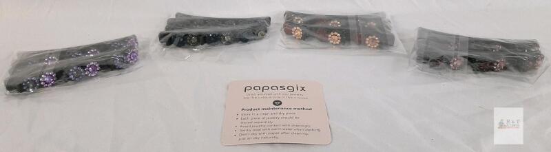 New Braided Hair Clips with Rhinestone Flower Patterns, 4-Pack in Assorted Colors