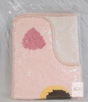 Pink Contour Toilet Rug 24"x20", Non-Slip Backing, Polyester Microfiber, Multicolor Design, New