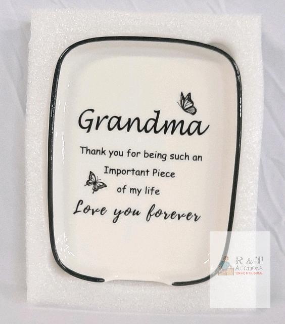 new Ceramic Spoon Rest with Sentimental "Grandma" Message and Butterfly Design