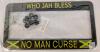 Jamaica Flag License Plate Frame &ndash; "WHO JAH BLESS NO MAN CURSE", Black/Yellow, Fits US/Canada Plates