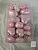 Shatterproof Pink & White Heart and Egg Shaped Christmas Ornaments 16-Pack, Glitter Polka Dot Design