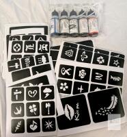 ISPHERI Temporary Tattoo Kit, 5-Color Ink (1oz Bottles), 8 Stencil Sheets,