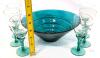 Set of 6 Teal-Stem Glasses 5.15" & Ribbed Teal Bowl 8.5" &times; 3.35" Tall - 3