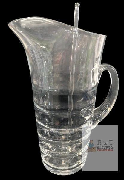 Clear Glass Mixing Pitcher with Stirrer, 20&ndash;32 oz, Pour Spout, Handle, Barware No chips or cracks. 11" tall. No maker's marks or stamps noted.