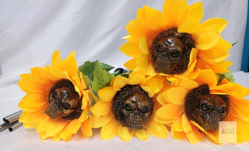 New Suncalla 26" Large Outdoor Sunflower Skull Solar Lights Skeleton Stake Lights for Garden Yard Patio Lawn .