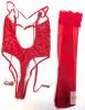 New Size SM Women's Wet-Look Lingerie Bodysuit With Red Stockings - 2