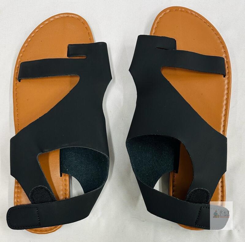 NEW Black Synthetic Leather Flat Sandals, Velcro Strap, Size EU 40, unisex
