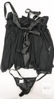 New Black Mesh Babydoll Lingerie Set, Size Large, Includes 2 G-String Panties