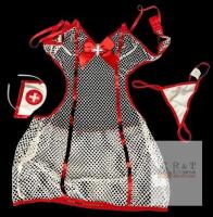 New Size MED Women's 3-Piece Naughty Nurse Fishnet Mesh Sexytimes Outfit