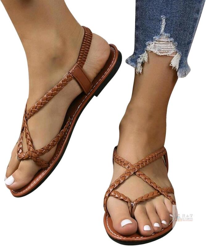 New Size 37 Women's Braided Strappy Grecian-Style Sandals Flats