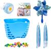 New Blue Kids Bike Basket, Bike Basket 7.5" &times; 5" &times; 5.5" Front Bike Accessories for Kids, Sturdy Plastic Bicycle Basket with Random Stickers, Bike Bell, Windmill, Assorted Tire Spoke Clackers & 1 Pair Tassels