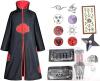 New Size 3XL Unisex Adult Naruto Akatsuki / Comic Con Cosplay Cloak Robe + 2 Headbands, 3pc Prop Kunai & Shuriken, Necklace, Ring & Stickers