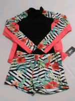 New, Black Striped Floral Tankini with Shorts. SizeM
