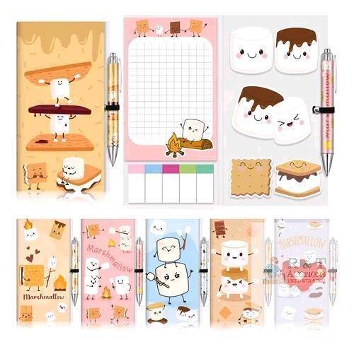 New 6pc Sassyglossy Cute Marshmallow Adhesive Notes & Lists With Matching Pens