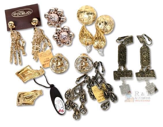 8 Pairs Vintage NOS D'ORLAN Clip-On Earrings Up To 3.8" Long, Incl Numbered 4228, 2935