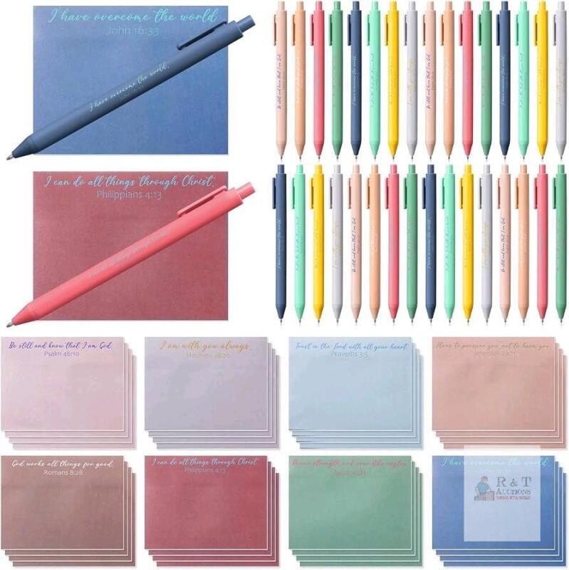New Thenshop 32 Sets Christian Religious Sticky Notes with Ballpoint Pens 1600 Sticky Notepads Appreciation Gifts for Congregation , Bible Studies, Women's Groups, Outreach, Missionary (Religious,4.45 x 3.35 Inches)