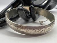 Vintage BIRKS Solid Sterling Etched Hinged Bracelet