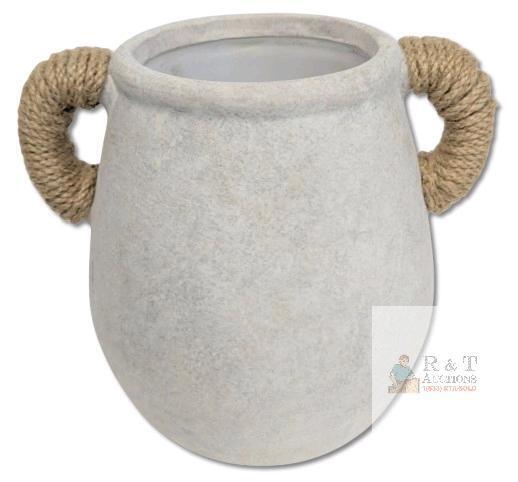 New Vanselia Ceramic Table Vase with Rope on Handles, 7.15" Tall