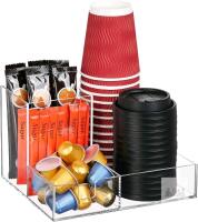 New Basysnck Coffee Bar Station Organizer for Countertop, Acrylic Coffee Bar Accessories and Organizer with Divider for Kcup Pod Condiment Syrups Cups and Lids Holder
