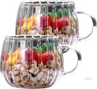 New Ckear Transparent Glass Pumpkin Mugs 2PCS Cute Coffee Mugs with Handle Vertical Stripe &ndash; for Tea, Soup, Juice, Ice, Blooming Teas
