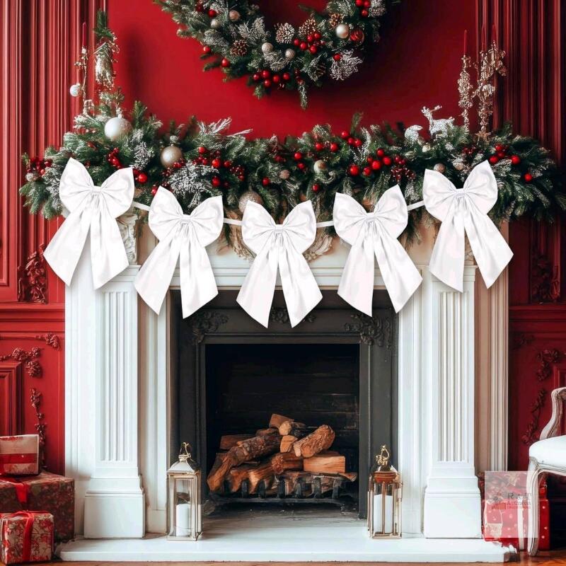 New Suncalla 6 FT Large White Satin Bows Garland , 10 inch Wired Bows Pre-Strung Party Garland Banner for Wedding Coquette Birthday Baby Shower Bridal Shower Bachelorette Party Supplies