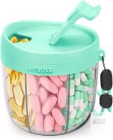 New Cute Green Pill Organizer with 7 Large Compartments, Portable Pill Box 7 Day with Wide Opening for Easy Use, Travel Pill Container for Medications, Vitamins, Fish Oils, Supplements