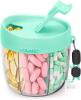 New Cute Green Pill Organizer with 7 Large Compartments, Portable Pill Box 7 Day with Wide Opening for Easy Use, Travel Pill Container for Medications, Vitamins, Fish Oils, Supplements