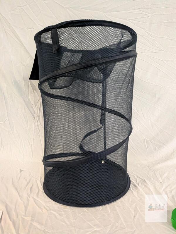 14.5" x 24" Collapsible Black Mesh Pop-Up Laundry Hamper, Breathable, Handles, Lightweight