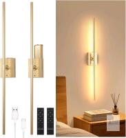 NewvShenmoyl Battery Operated Wall Sconce Set of 2, 10000mAh Rechargeable Wall Sconces with Detachable Battery, Indoor 350&deg;Rotate Wall Lights for Bedroom Living Room, Gold, 31.5 Inch