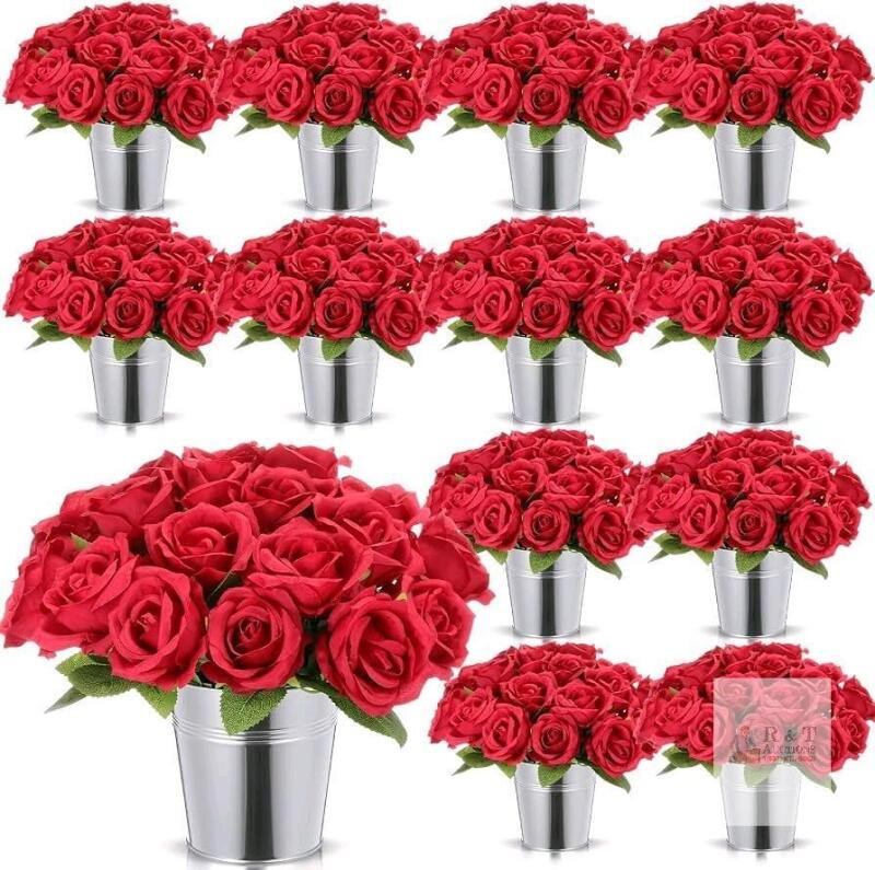 New Zhengmy 84 Pcs Derby Day Party Table Decorations Roses Centerpieces with Simulated Iron Flower Pots for Horse Racing Party Decor Red Rose Racehorse Theme Birthday Tabletop Supplies