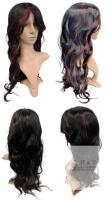 New 22" Long Wavy Synthetic Wig With Bangs, Black With Vibrant Red Streaks FS/2506 1B-Red#