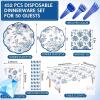 New Funnymoom 452-Piece Blue Floral Chinoiserie Party Supplies Plates Napkins Cups Cutlery Straws - Summer Party Ready - 2