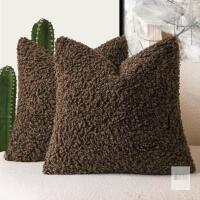 New Foindtower 2 Pieces 26x26 Inch Neutral Cream, Faux Fur Throw Pillow Cover Accent Sherpa Pillow Fuzzy Soft Pillowcases Sheepskin Decorative Fleece Cushion Case for Bed Couch Living Room (Chestnut)