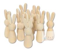 New 12pcs Blank Wood Rabbits, Handmade Wooden Bunny Peg People DIY Painted Wooden Bunny Safe Odorless 3.5" Tall Each