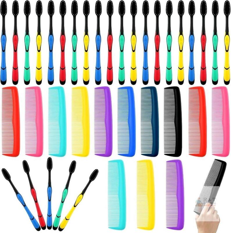 New 200 Pcs Bulk Toothbrushes and Pocket Combs Set Individually Wrapped - Soft Bristle Toothbrush for Travel Donations Hotels Homeless Shelter Nursing Home Charity Church Community Outreach