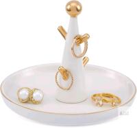 New Lolalet Ceramic Ring Dish Holder, Tree-shaped Trinket Tray for Rings Earrings Necklaces Jewelry Decorative Plate Present for Birthday Wedding Engagement - White