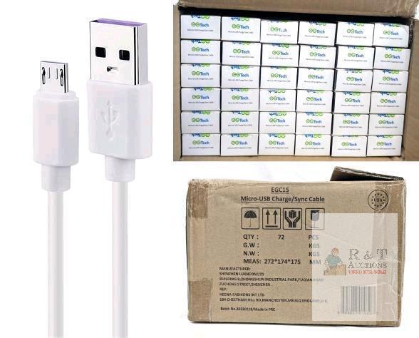 New Case of 72 EG Tech 3ft Long 2.4A Micro USB to USB Charge / Sync Cables EGC15
