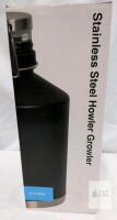 64 oz Double Wall Stainless Steel Howler Growler, Black, Swing Top Lid, Leather Strap