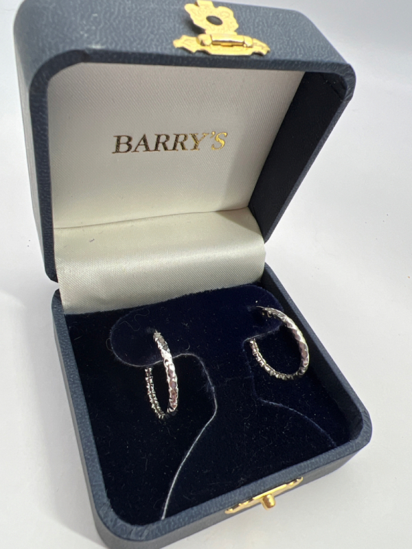 10K White Gold Turkey Hammered Hoops