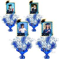 New Marsui 4 Set Graduation Centerpieces for Table 2026 Blue Centerpieces for Tables Grad Photo Picture Tables Decoration with Light Prom Send off Decor for Graduation Party Decorations (Silver and Blue)